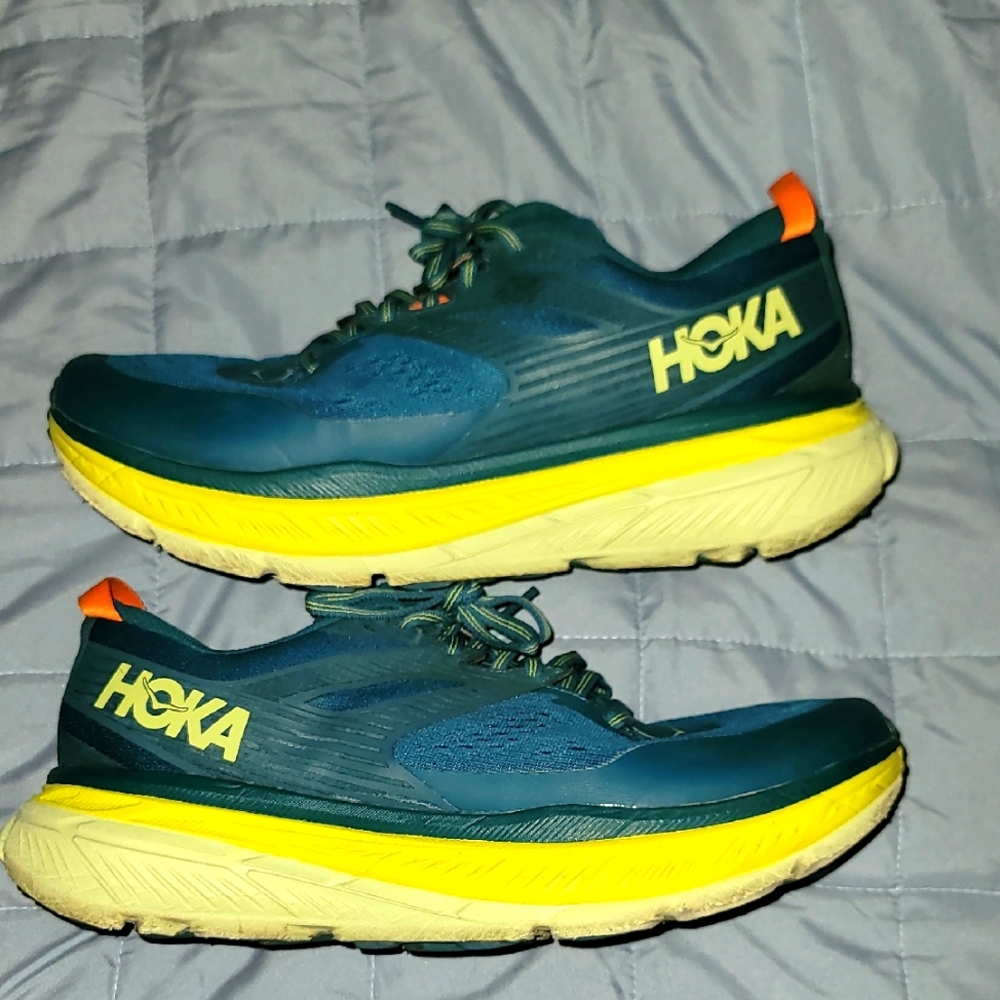 Hoka Teal and Yellow Athletic Shoes